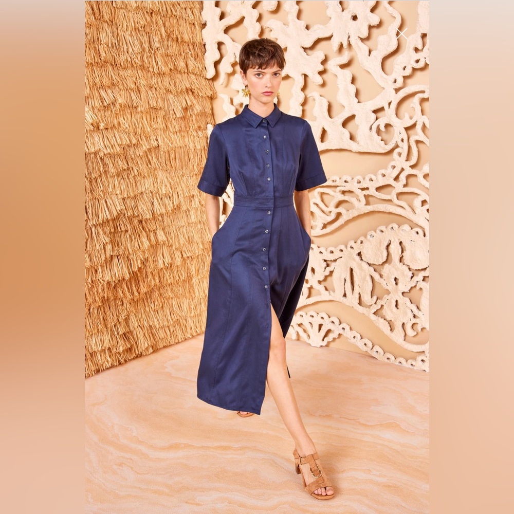 Ulla Johnson Vallis Dress - Blue Twill Shirtdress in Sapphire